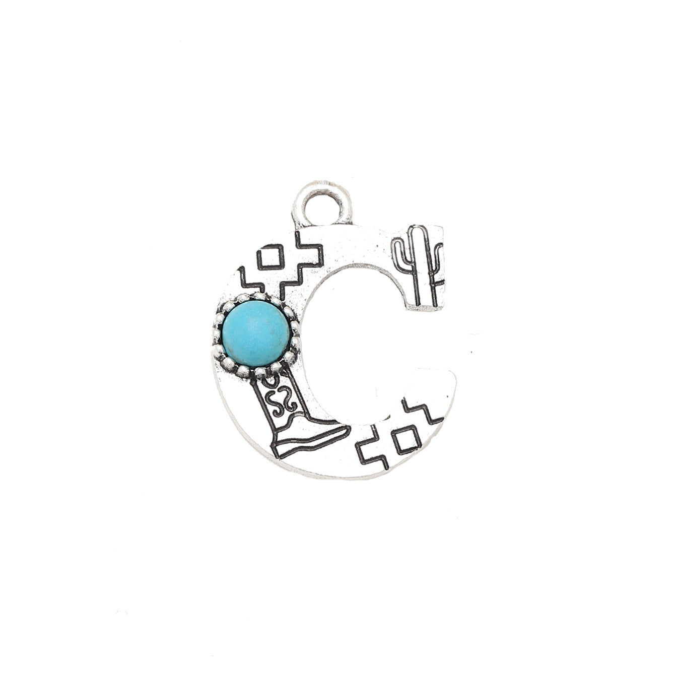 Wholesale of Western Wind Letter Natural Turquoise Alloy Letter Keychain Accessories